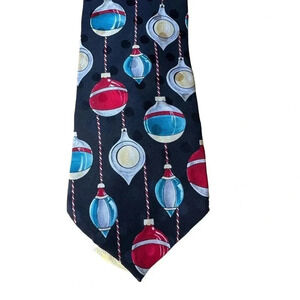 Vintage Wembley Men's Black Silk Colorful Glass Christmas Ornaments Neck Tie